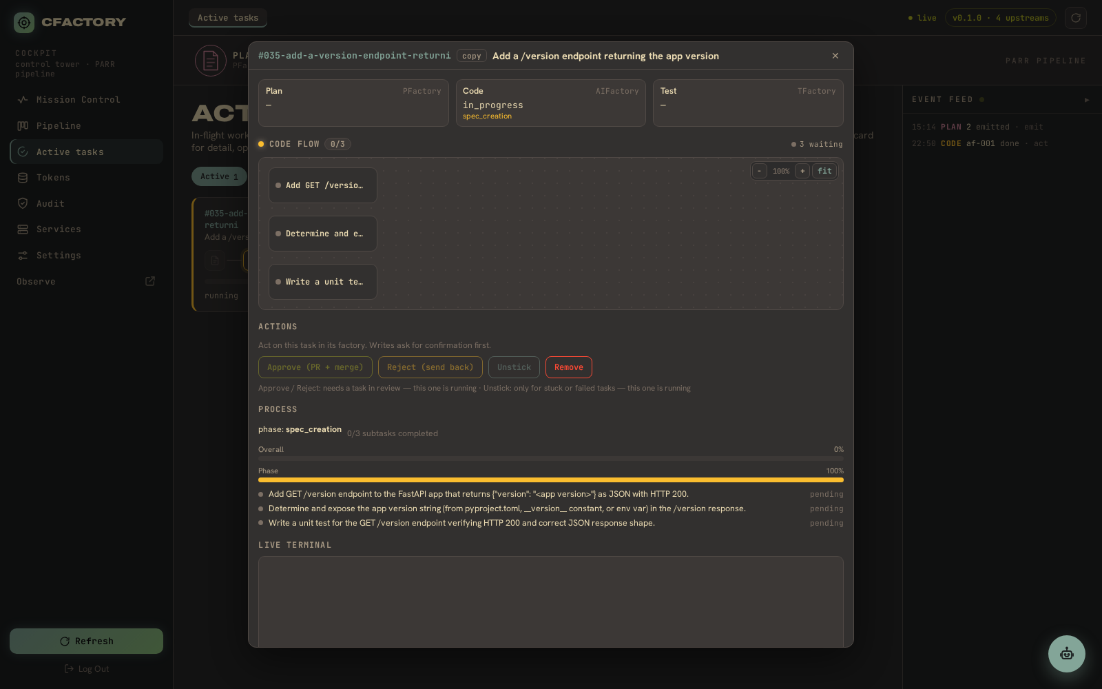An in-progress task's detail view