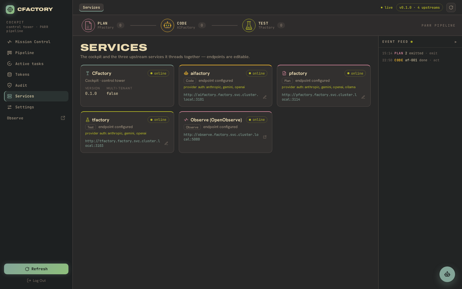 The Services view