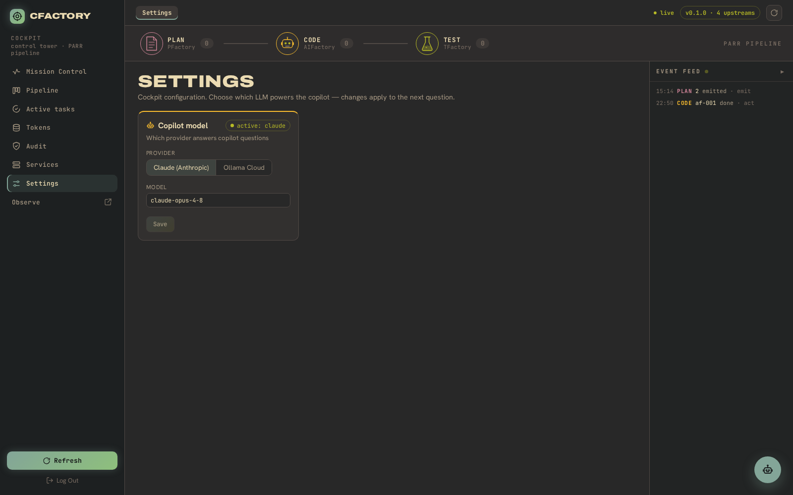The Settings view